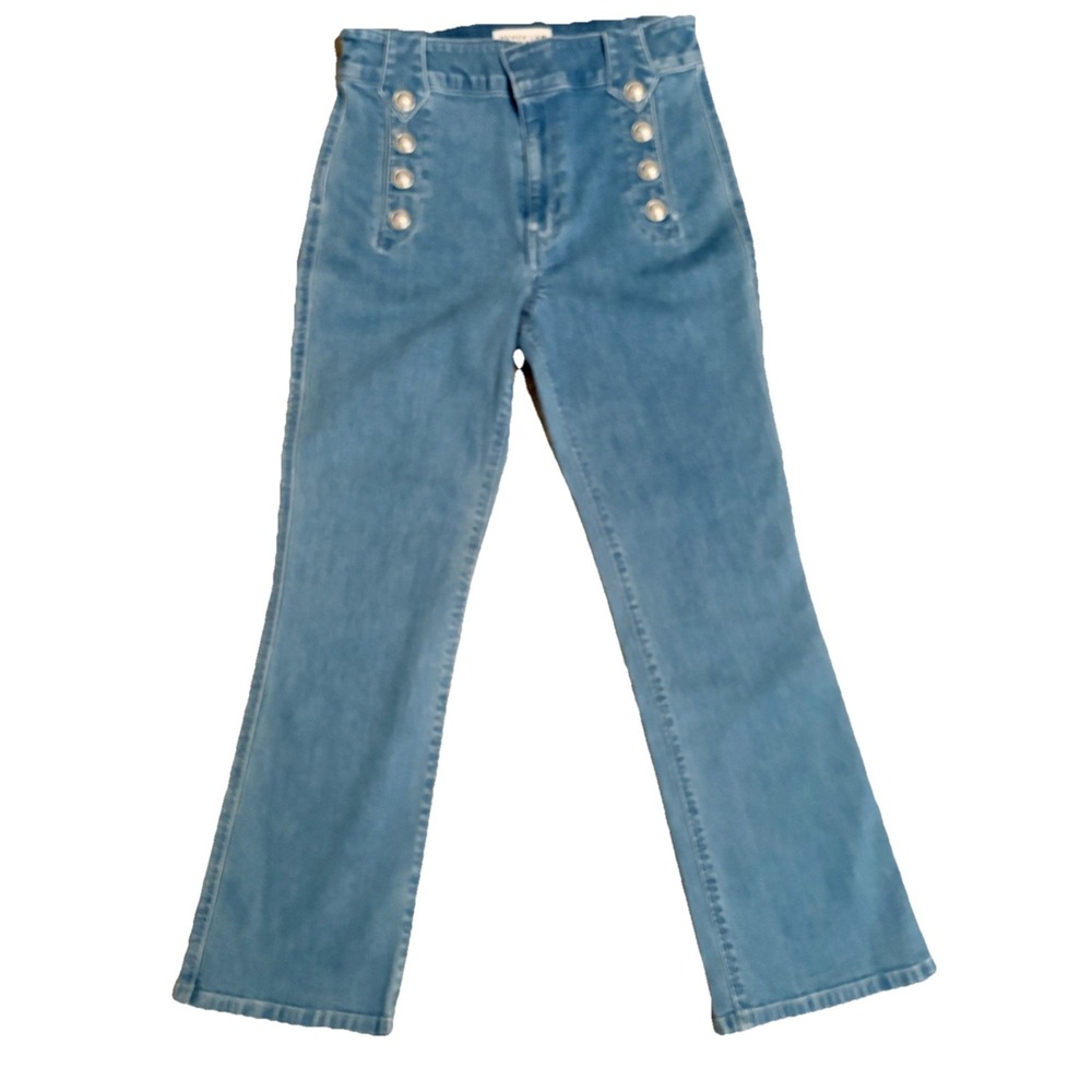 Derek Lam 10 Crosby‎ Robertson Crop Flare Jeans High Waist Silver Buttons Sz 28